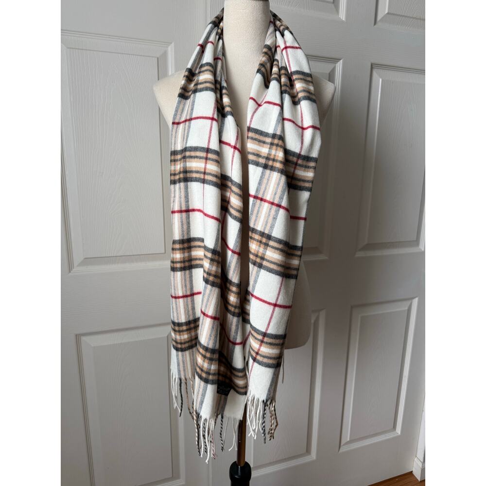 V. Fraas Cashmink Tartan Plaid Red White Tan Scarf‎ | Made in Germany